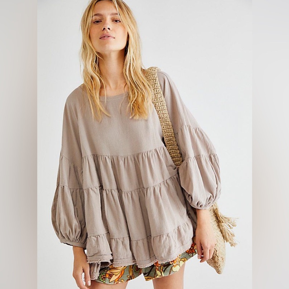 Free people Brianna tunic balloon sleeve open slit ruched flowy - Picture 4 of 15